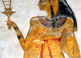 Nefertari com sistro na mão direita (em Abul-Simbel)