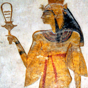 Nefertari com sistro na mão direita (em Abul-Simbel)